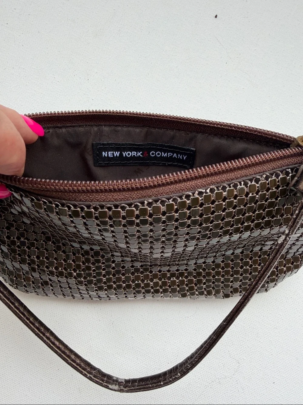 New York & Company Wristlet Clutch in Dark Brown Shiny Sequin